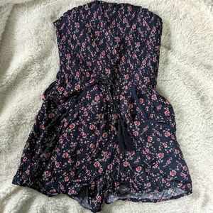 Xhilaration Blue and Pink Floral Print Smock Romper